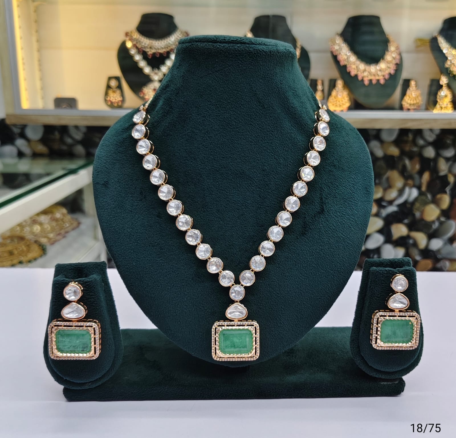 Classic Kundan Stone Necklace Set with Rectangular Pendant and Matching Earrings